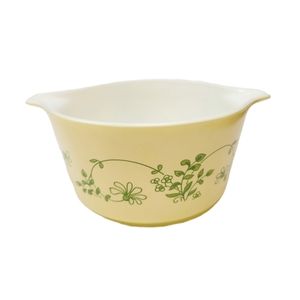 Vintage Pyrex 1.5 QT Shenandoah Yellow with Floral Green Leaf 483-B